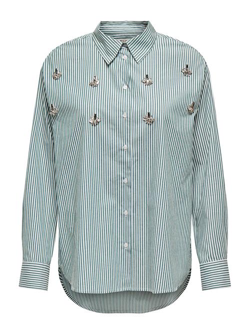 ONLY Bluse 'ONLTRINE'  mørkegrøn / hvid