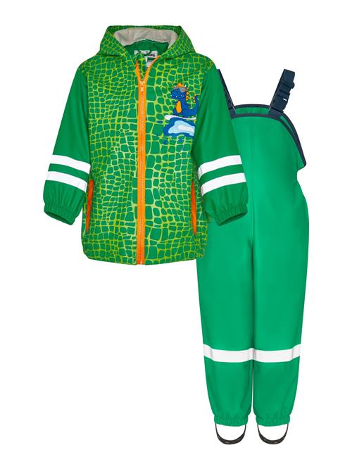 PLAYSHOES Funktionsjakkesæt 'Dino'  blå / grøn / orange / hvid