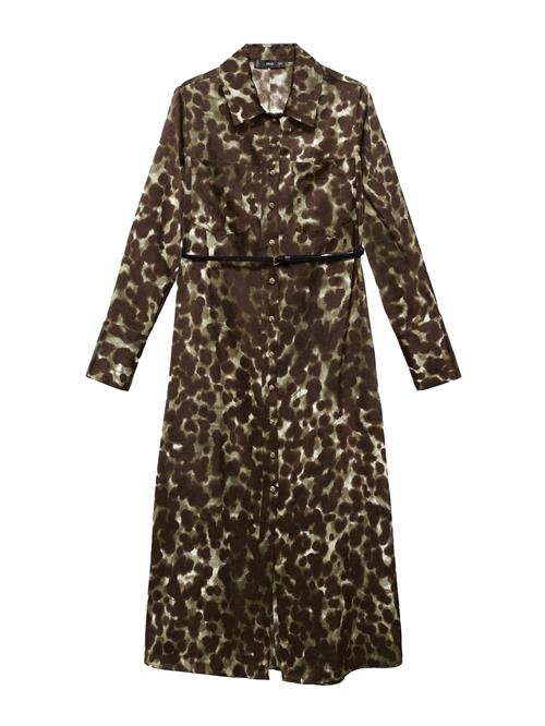 MANGO Blusekjole 'Camila'  mørkebrun / khaki / oliven / hvid