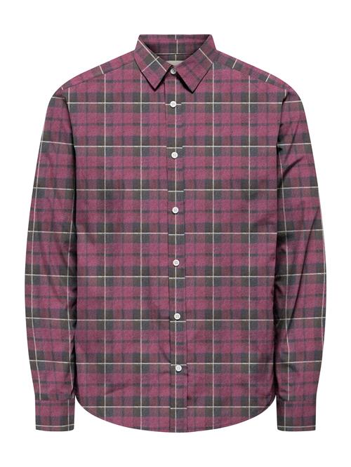 Only & Sons Skjorte 'ONSKIM'  vinrød / sort / hvid