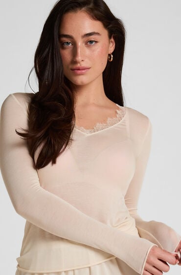 Hunkemöller super soft bluse med V-hals og kashmir Beige