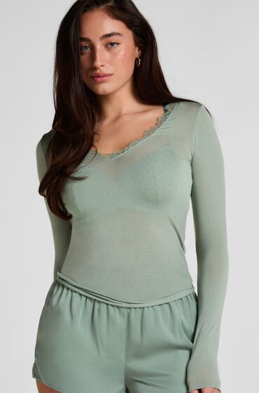 Hunkemöller super soft bluse med V-hals og kashmir Grøn