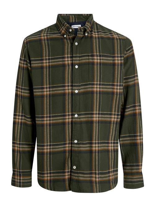 JACK & JONES Skjorte 'JJEClassic'  oliven / mørkeorange / sort / hvid