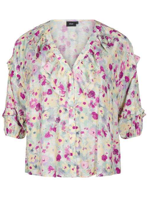 Zizzi Bluse 'Mjane'  gul / lysegrøn / lilla / lyselilla