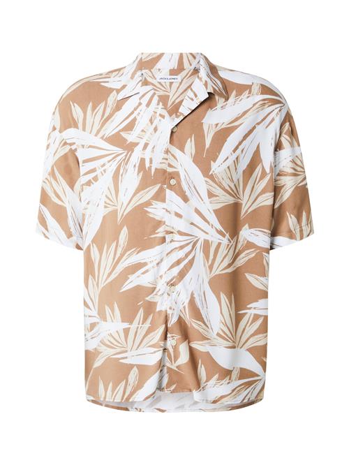 JACK & JONES Skjorte 'JJEJeff Tropical'  khaki / hvid