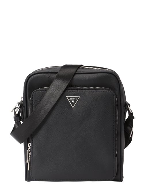 GUESS Skuldertaske 'MILANO TOP ZIP XBDY W FRT PCKT'  sort / sølv