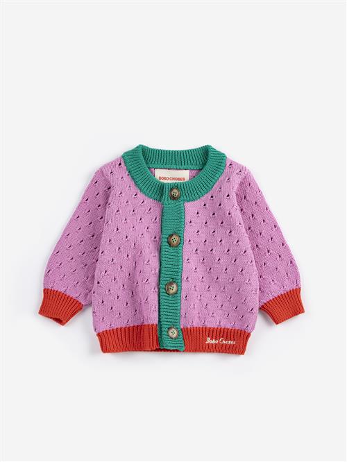 Bobo Choses Color Block Open Work Cardigan Multicolor  Multicolor 9 months  Lyserød  9 måneder  kvinde