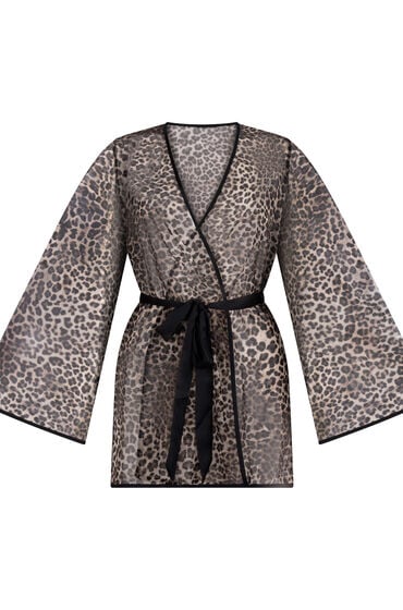 Hunkemöller Kimono i leopardprintet mesh Sort