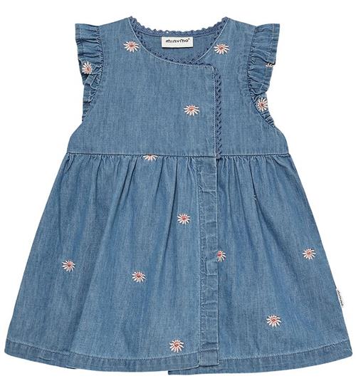 Minymo Kjole - Chambray - Faded Denim m. Blomster