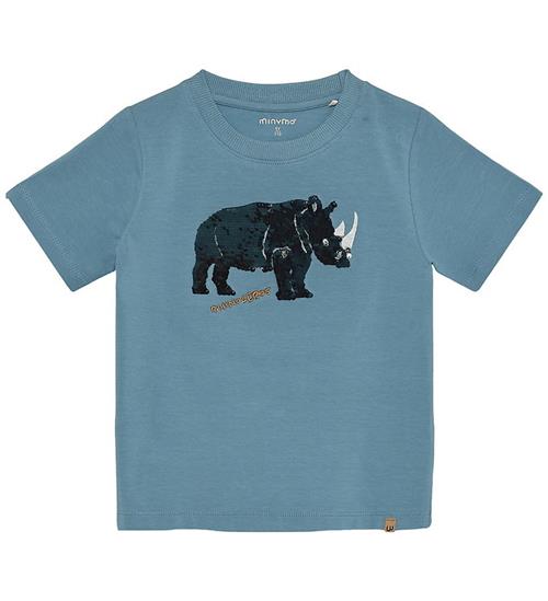 Minymo T-shirt - Blue Shadow m. Næsehprn/Vendbare Pailletter