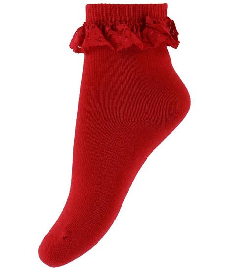 Minymo Strømper - Rød m. Blonde