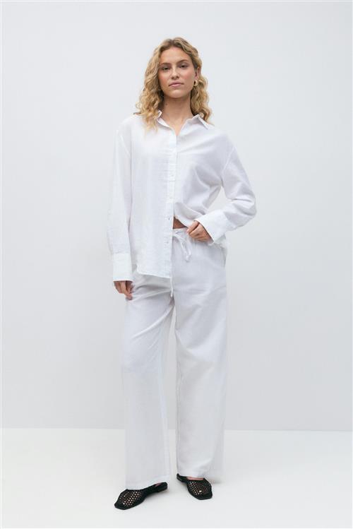 Gina Tricot - linen blend trousers - Hørbukser - Hvid - L - Dame