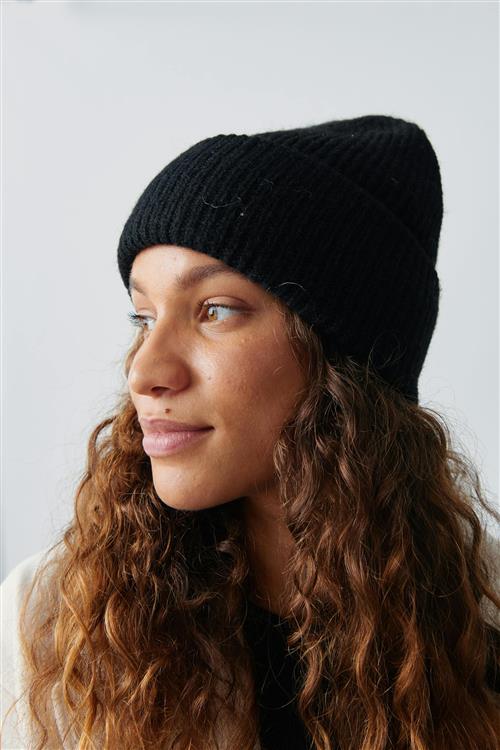 Gina Tricot - Rib beanie - Huer - Sort - ONESIZE - Dame