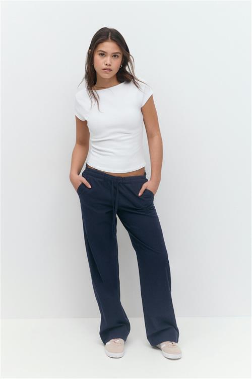 Se Gina Tricot - Y low linen blend trousers - hørbukser til piger 9–14 år - Blå - 146/152 - Pige hos Gina Tricot