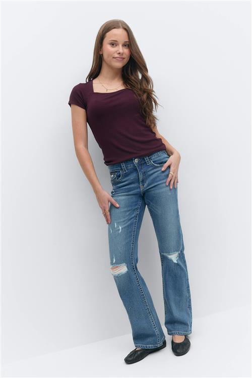Gina Tricot - Chunky mid waist jeans - Bootcut jeans til piger 9–14 år - Blå - 158 - Pige