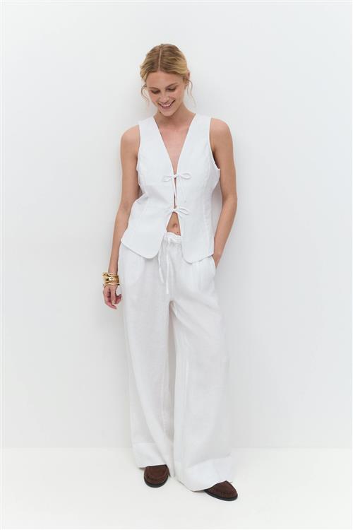 Gina Tricot - Wide linen trousers - Hørbukser - Hvid - 38 - Dame