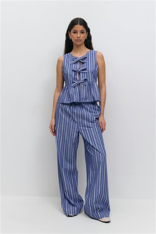 Gina Tricot - Cotton poplin trousers - stribede bukser - Blå - XL - Dame