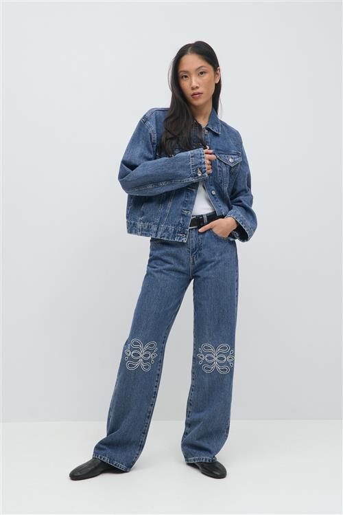 Gina Tricot - Embroidery jeans - wide jeans - Blå - 32 - Dame