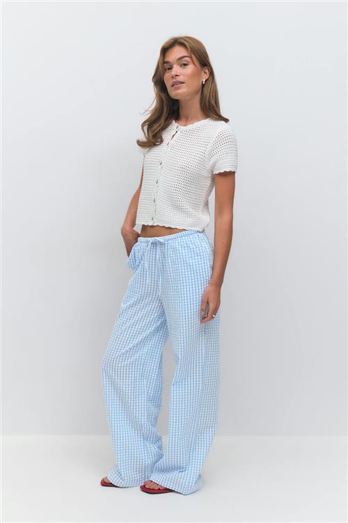 Gina Tricot - Seersucker gingham trousers - Vide bukser - Blå - XS - Dame
