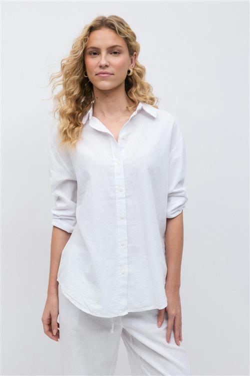 Gina Tricot - Linen blend shirt - Hørskjorter - Hvid - L - Dame