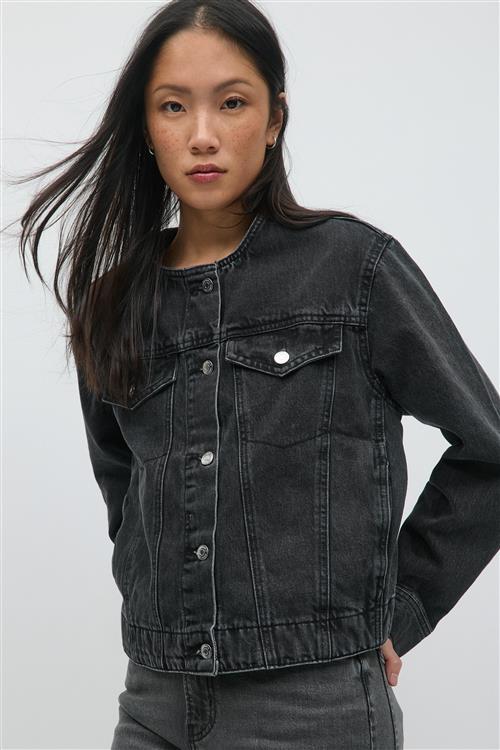 Gina Tricot - Collarless denim jacket - Denim jakker - Sort - XS - Dame