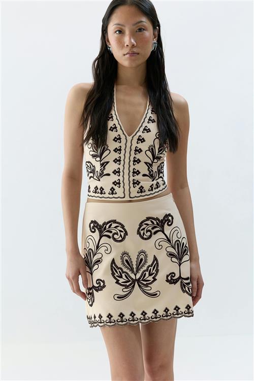 Gina Tricot - Embroidery skirt - korte nederdele - Beige - 34 - Dame