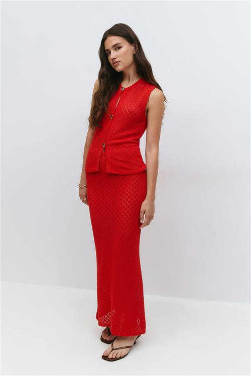 Gina Tricot - Knitted crochet skirt - Strikkede nederdele - Rød - XS - Dame