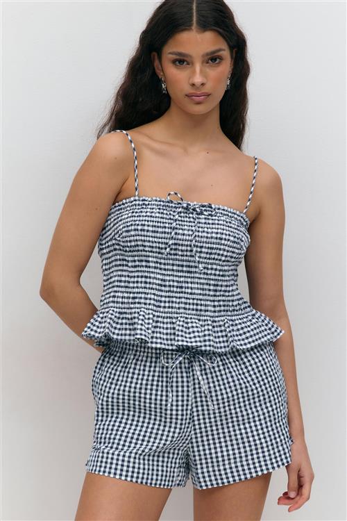 Gina Tricot - seersucker gingham shorts - Shorts - Blå - XS - Dame