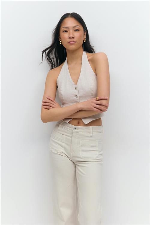 Gina Tricot - Linen halterneck vest - Veste - Beige - M - Dame