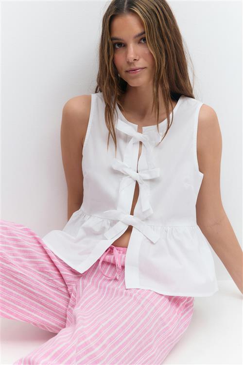 Gina Tricot - Peplum tie top - toppe med bindebånd - Hvid - M - Dame