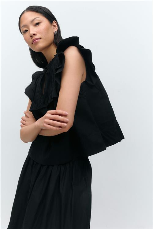 Gina Tricot - Poplin frill top - Toppe uden ærmer - Sort - XS - Dame