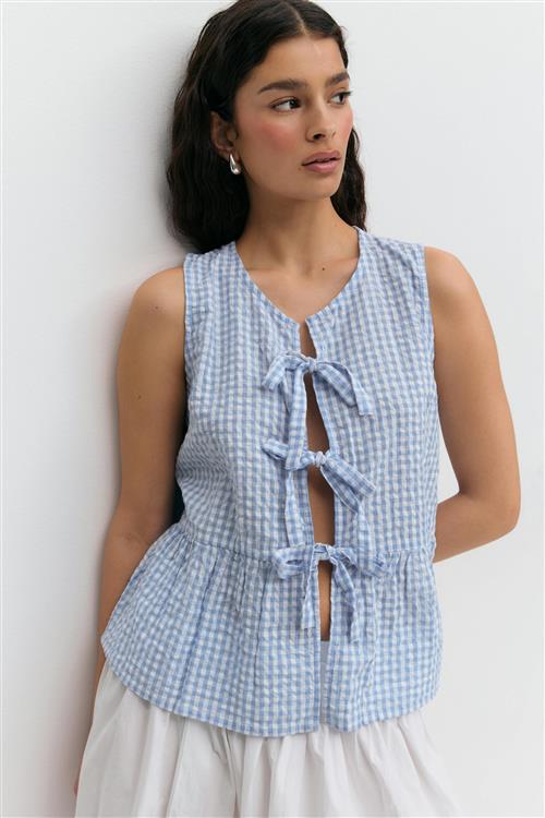 Gina Tricot - Sleeveless blouse - toppe med bindebånd - Blå - L - Dame