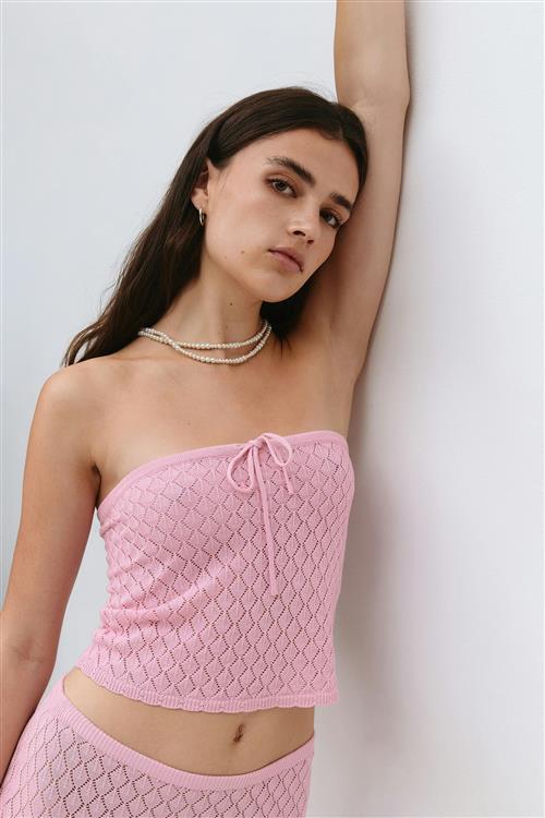 Gina Tricot - Knitted crochet tube top - Toppe uden ærmer - Lyserød - M - Dame