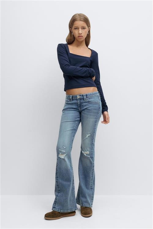 Gina Tricot - Y sparkle low flare jeans - low waist jeans - Blå - 170 - Pige