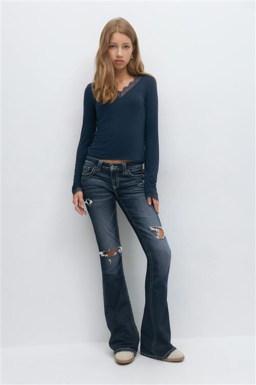 Gina Tricot - Low rise flare jeans - low waist jeans - Blå - 152 - Pige