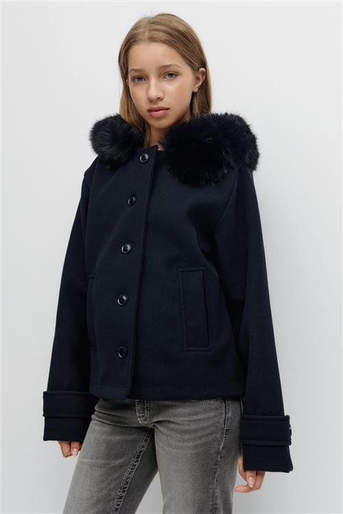 Gina Tricot - Y fur felt jacket - Jakker - Blå - 134/140 - Pige