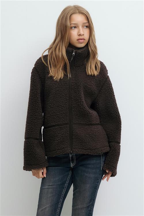 Gina Tricot - Y pile zip jacket - Jakker - Brun - 146/152 - Pige