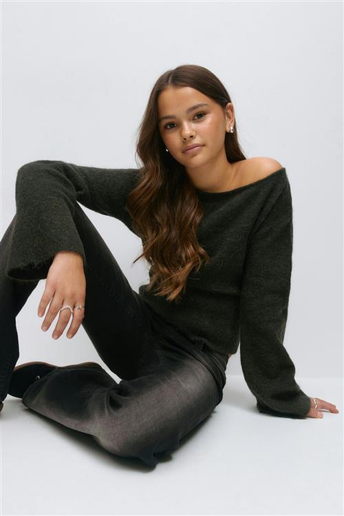 Gina Tricot - Y shaped knitted sweater - striktrøjer - Grøn - 146/152 - Pige