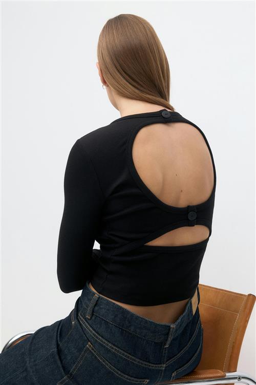 Gina Tricot - Open back top - Langærmede toppe - Sort - S - Dame