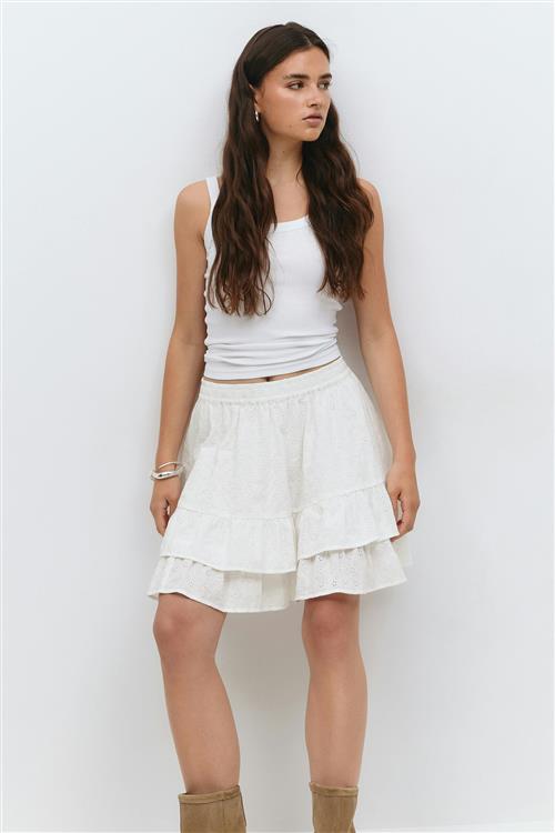 Gina Tricot - Broderie anglaise mini skirt - korte nederdele - Hvid - XL - Dame