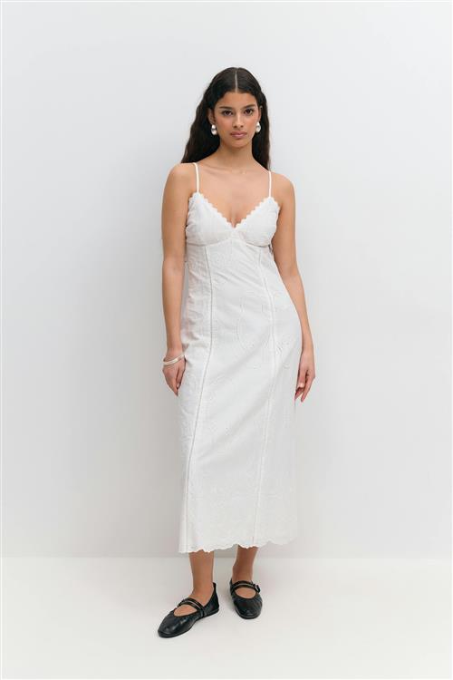 Gina Tricot - Broderie anglaise midi dress - midi kjoler - Hvid - 44 - Dame