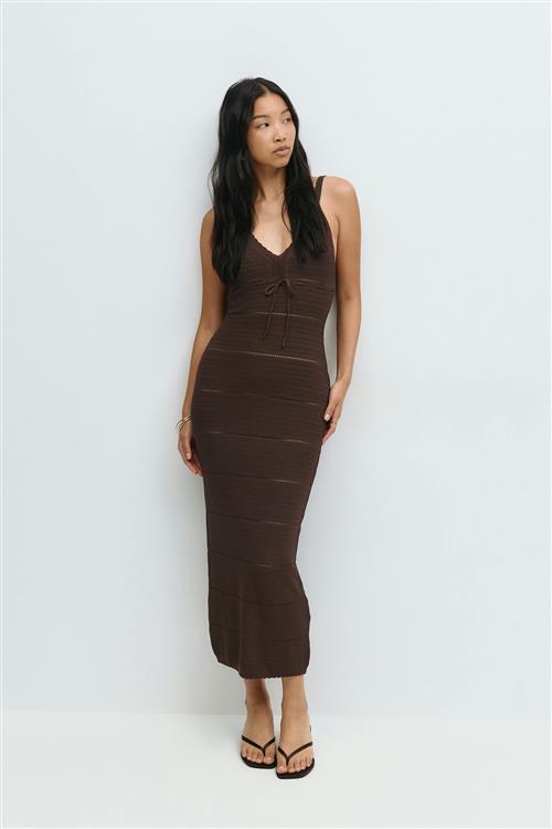 Gina Tricot - Knitted midi dress - Strikkjoler - Brun - XS - Dame