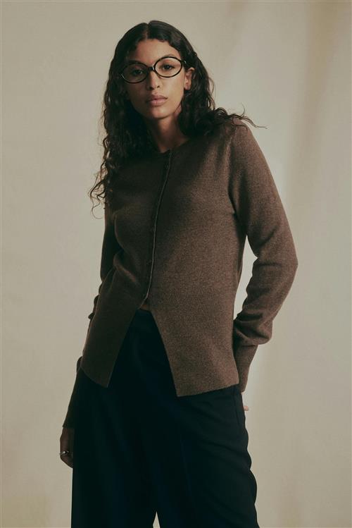 Gina Tricot - Shaped knitted wool cardigan - Cardigans - Brun - L - Dame