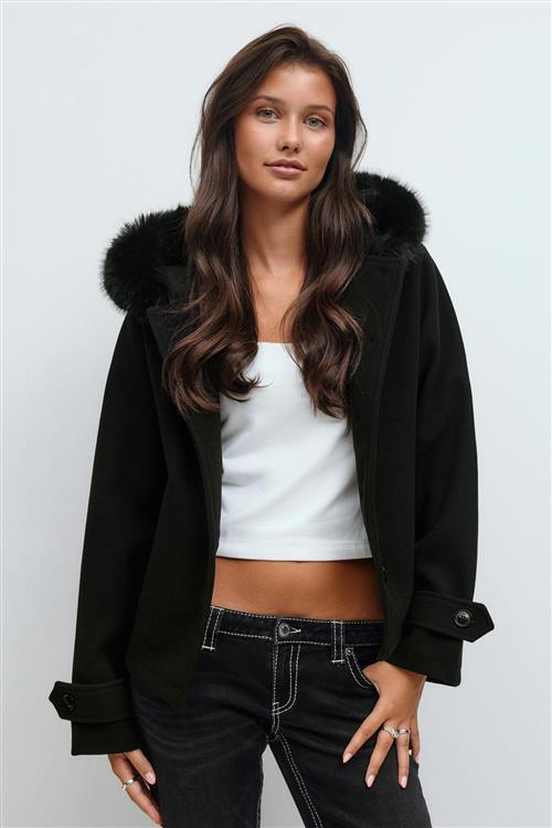 Gina Tricot - Y fur felt jacket - jakke - Sort - L - Dame