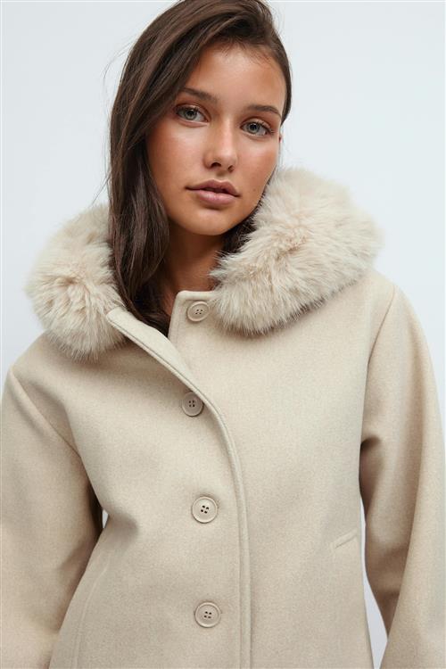 Gina Tricot - Y fur felt jacket - jakke - Beige - XS - Dame