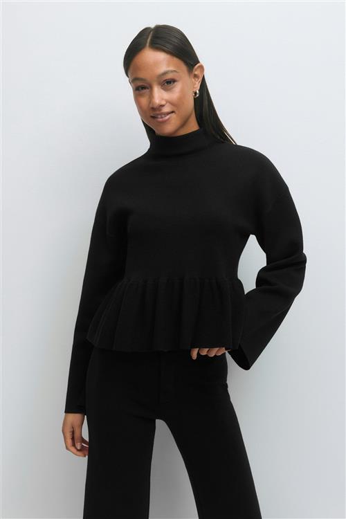 Gina Tricot - Knitted peplum top - peplum toppe - Sort - L - Dame