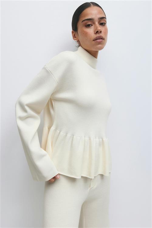 Gina Tricot - Knitted peplum top - peplum toppe - Hvid - S - Dame