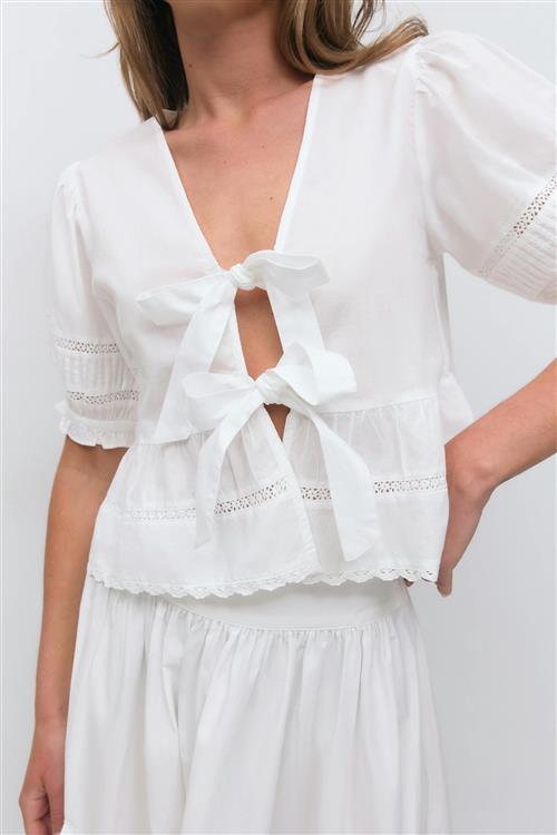 Gina Tricot - Tie blouse - toppe med bindebånd - Hvid - S - Dame