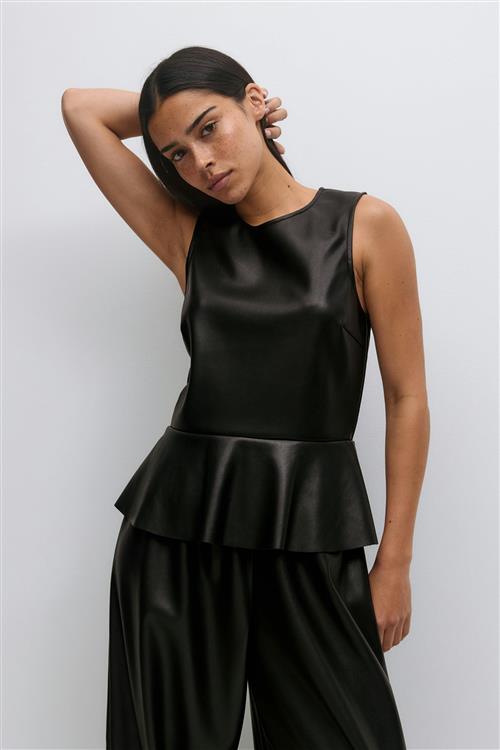 Gina Tricot - Pu peplum top - peplum toppe - Sort - L - Dame