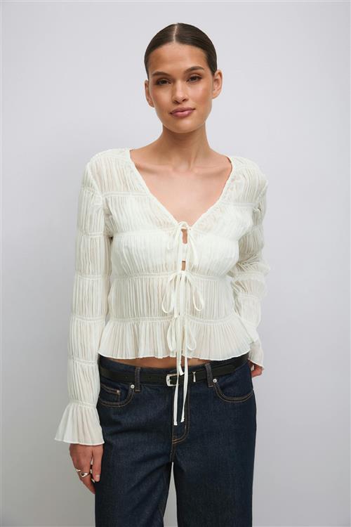 Gina Tricot - Tie front top - toppe med bindebånd - Hvid - L - Dame